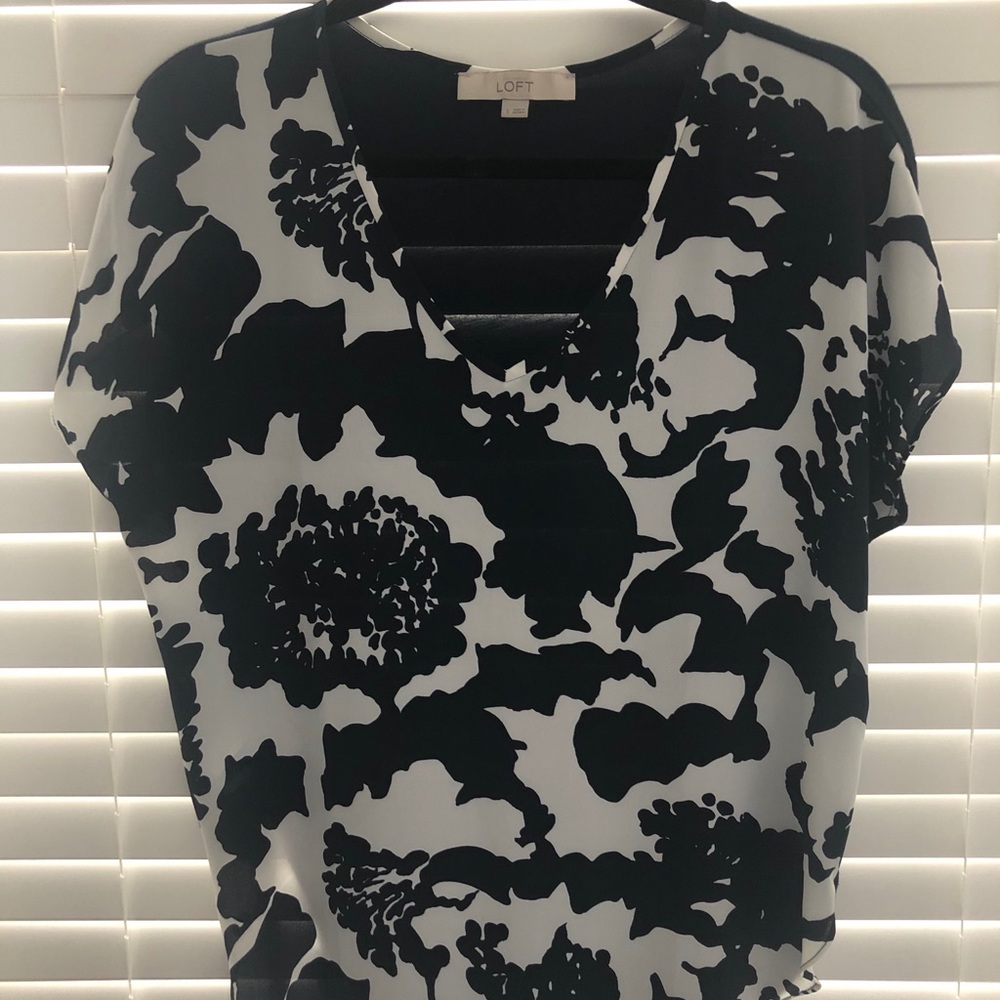 Mixed media navy floral top